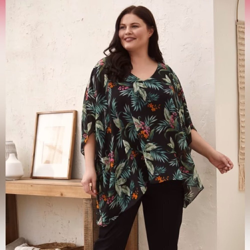 TROPICAL Print Chiffon Poncho Top size 20